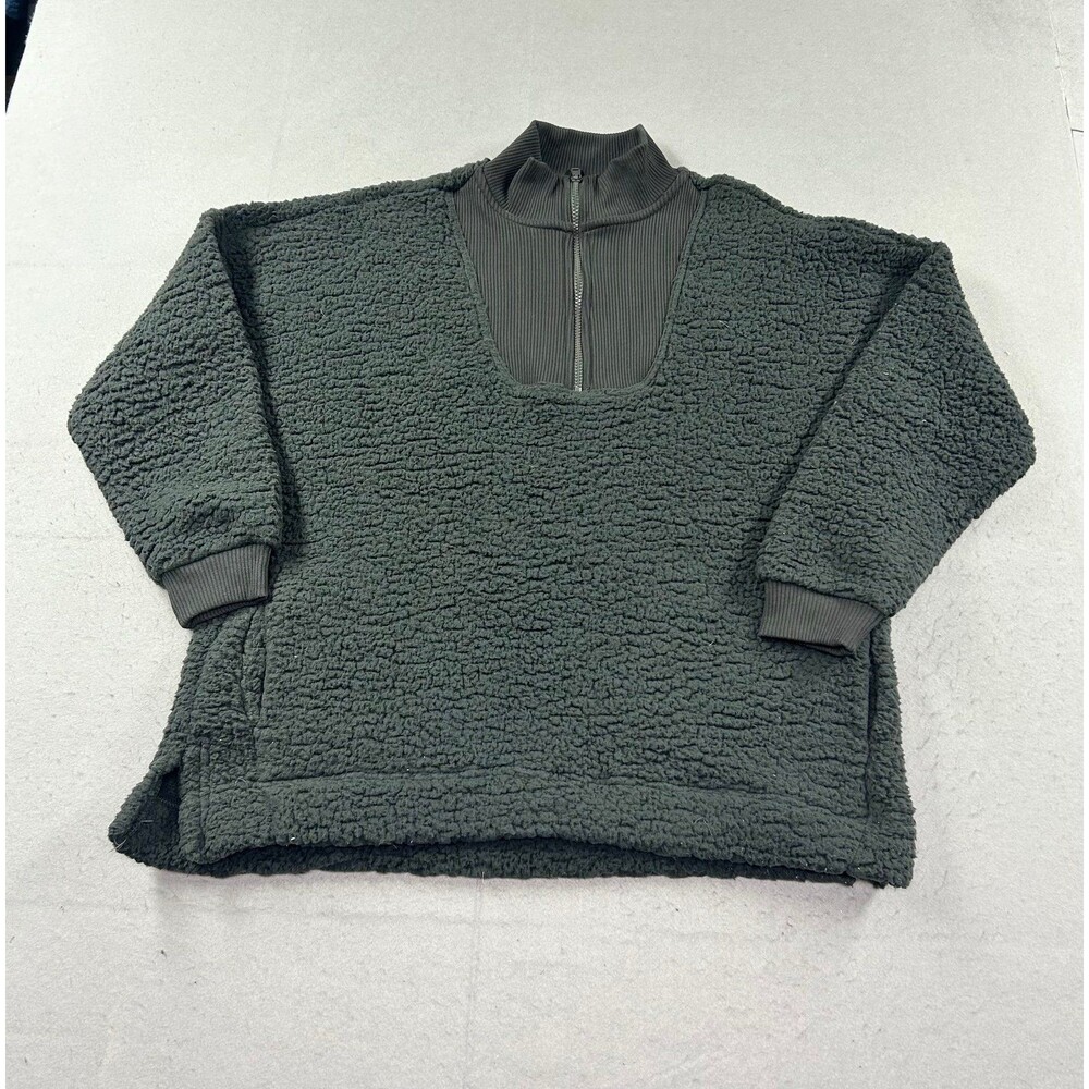 Aerie Women's Gray Sherpa Quarter Zip Mock Neck Pullover Sweatshirt Medium